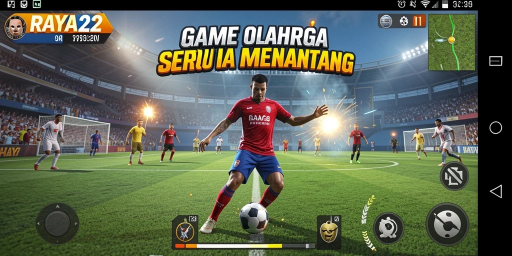 Tampilan gameplay seru dalam RAYA22 yang menampilkan aksi olahraga.
